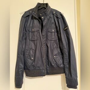 Buffalo David Bitton Men’s Gray Bomber Jacket L | Faux Leather Military Style